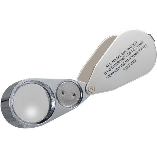 Jewelers Loupe 40X Magnification Metal Foldable Loupe with LED & UV Light.