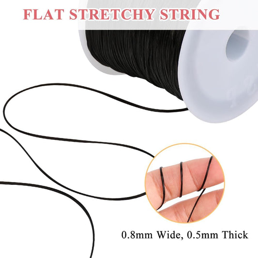 0.8mm Flat Stretchy Bracelet String, 2 Rolls 328 Feet Elastic String Bead Cord for Bracelets, Necklaces, Jewelry Making Supplies (Black, White)