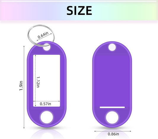 50 Pack Plastic Key Tags with Blank Paper Labels & Transparent Window Split Ring Rings Label Assorted Colors Id Tag Chain Identifiers for Luggage Name (10 Colors)