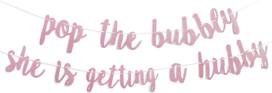 Bachelorette Party Decorations Glitter Rose Gold Pop The Bubbly She is Getting A Hubby Banner Bridal Shower Engagement Wedding Girls Night Out Hen Supplies Golden Photo Props