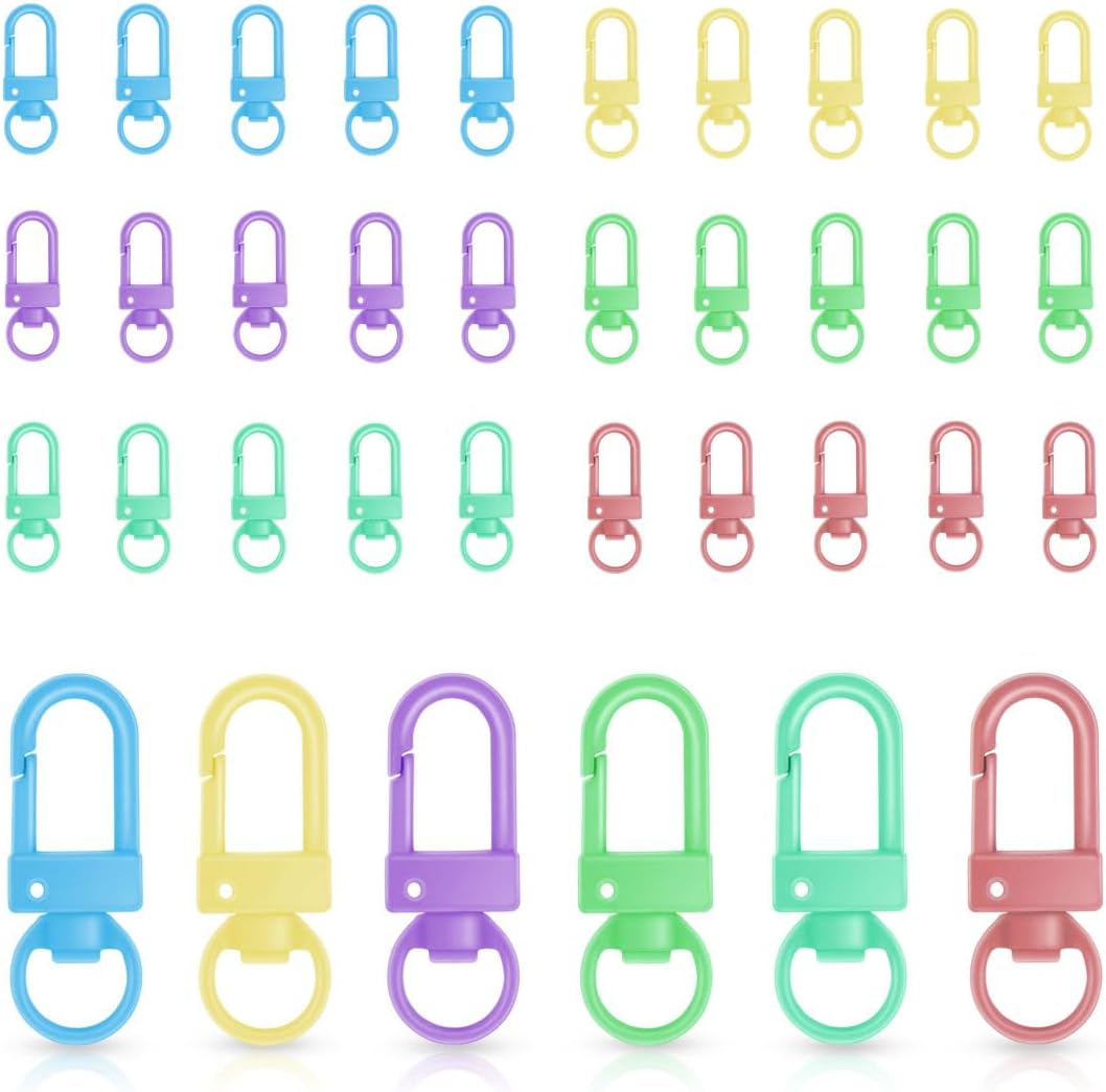 36 Pcs 6 Colors Metal Swivel Lobster Claw Clasps with Key Rings Keychain Lanyards Trigger Snap Hooks Strap for Chain Findings Crafts Connector Jewelry Making DIY Accessories Bag