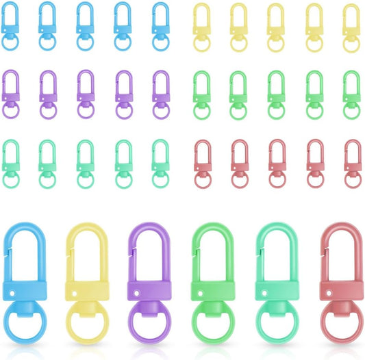 36 Pcs 6 Colors Metal Swivel Lobster Claw Clasps with Key Rings Keychain Lanyards Trigger Snap Hooks Strap for Chain Findings Crafts Connector Jewelry Making DIY Accessories Bag