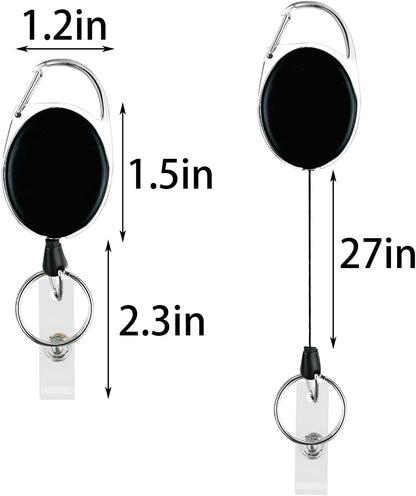5 Pack Heavy Duty Retractable Badge Reel Id Card Holder with Clip and Key Ring Carabiner Keychain Belt Black Vertical Reels Holders for Nurse Doctor Office Worker Specialist Clear Name