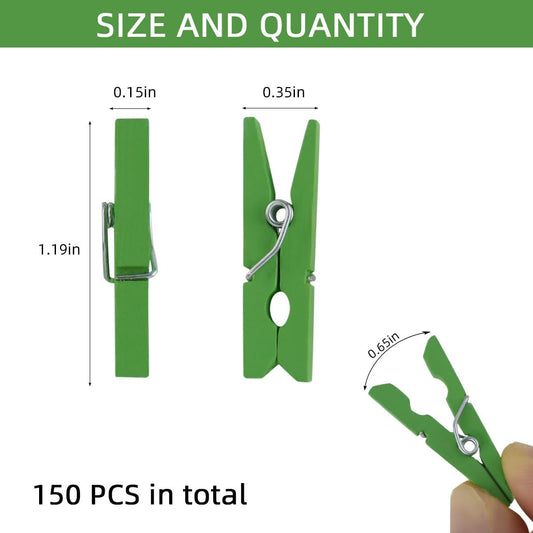 150 Pieces Mini Wall Clips Tapestry for Photo Picture Hanging Craft Office Home Poster Paper Flag Hangers Strong Springs Small Clothes Pin Natural Wooden Clothespins with Line Command