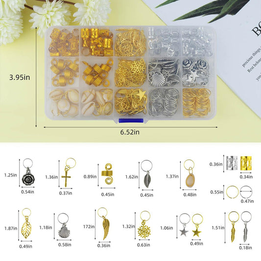 220Pcs Hair Beads Jewelry Braid Accessories Clips Dreadlocks Braiding Cuffs Metal Coils Rings Women Butterfly Gold Jewels Pendants Charms Decoration