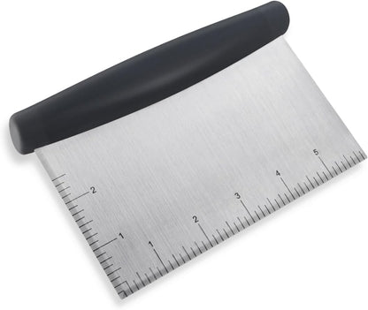 Plastic Bread Scraper Dough Cutter with Measuring Scale Multipurpose Bench Kitchen Tool Pastry for Cake Baking Food Pizza Stainless Steel and Chopper Knife (Black)