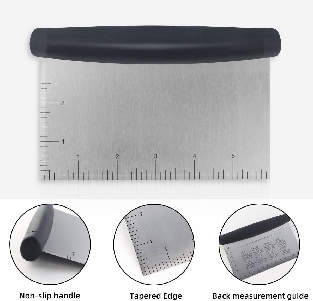 Plastic Bread Scraper Dough Cutter with Measuring Scale Multipurpose Bench Kitchen Tool Pastry for Cake Baking Food Pizza Stainless Steel and Chopper Knife (Black)