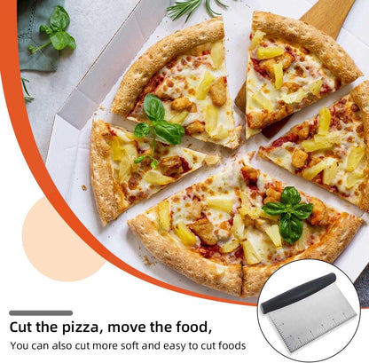 Plastic Bread Scraper Dough Cutter with Measuring Scale Multipurpose Bench Kitchen Tool Pastry for Cake Baking Food Pizza Stainless Steel and Chopper Knife (Black)