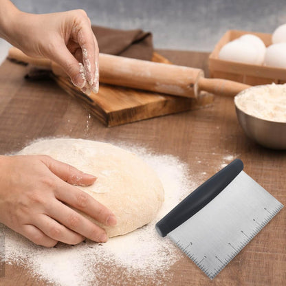 Plastic Bread Scraper Dough Cutter with Measuring Scale Multipurpose Bench Kitchen Tool Pastry for Cake Baking Food Pizza Stainless Steel and Chopper Knife (Black)