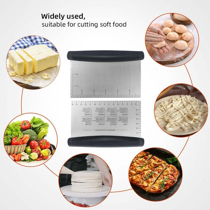 Plastic Bread Scraper Dough Cutter with Measuring Scale Multipurpose Bench Kitchen Tool Pastry for Cake Baking Food Pizza Stainless Steel and Chopper Knife (Black)