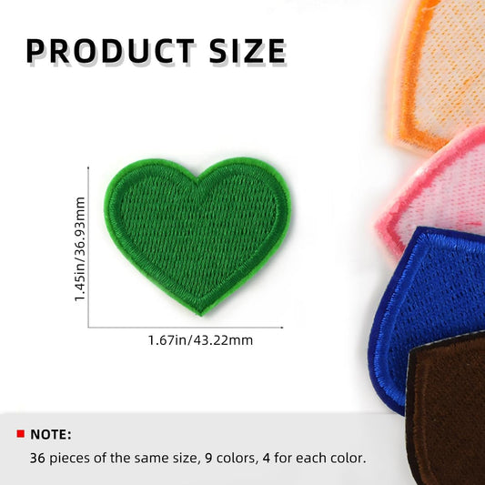 Assorted Color Heart Shaped Patches for Clothing, Jeans, Jackets, Hats, Bags, Backpack - Repair, DIY Decoration Mini Cute Applique Sew On, Iron On Patch (36 Pieces)