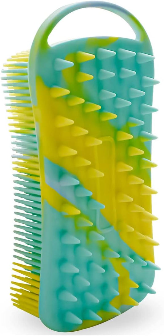 Silicone Body Scrubber Soft Brush for Use in Shower Gentle Exfoliating Loofah Scalp Massager 2 1 Bath and Shampoo Women Men Lathers Well Easy to Clean (Camouflage Green)