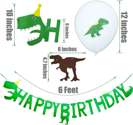 Dinosaur Themed Happy Birthday Banner Party Decorations,Jurassic World Supplies Set for Kids Parties and Baby Shower Dino Colorful Felt Latex Balloons Photo Pro