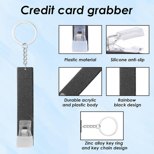 2 PCS Credit Card Grabber for Long Nails, Cute Credit Card Puller Long Nail Clip Keychain, Portable Acrylic Atm Card Holder Keychain Debit Bank Card Grabber for Women Men (Silver, Black)