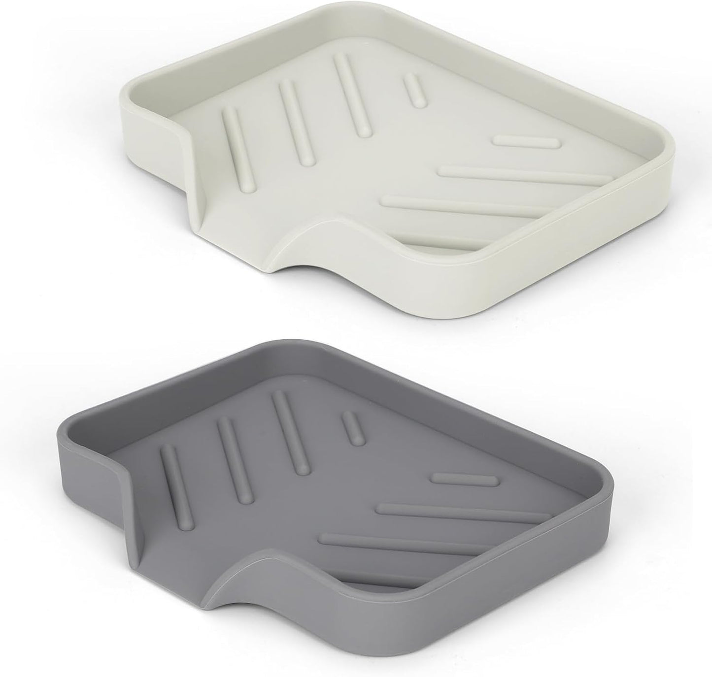 Silicone Soap Dish for Shower with Self Draining, 2 Pack Soap Holder for Bathroom, Silicone Sponge Holder for Kitchen Sink, Soap Tray for Dispenser, Scrubber, Bottle, 4.7"Ã3.9", Grey & Beige White.