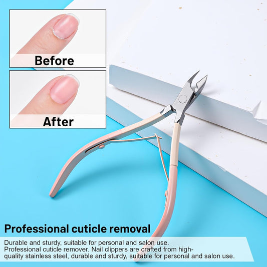4 Pcs Cuticle Clipper with Single Dual Ended Pusher and Nail File, Stainless Steel Nail Cuticle Trimmer Cutter Extremely Sharp Full Jaw Cuticles Nipper for Women Professional Salon and Home Use