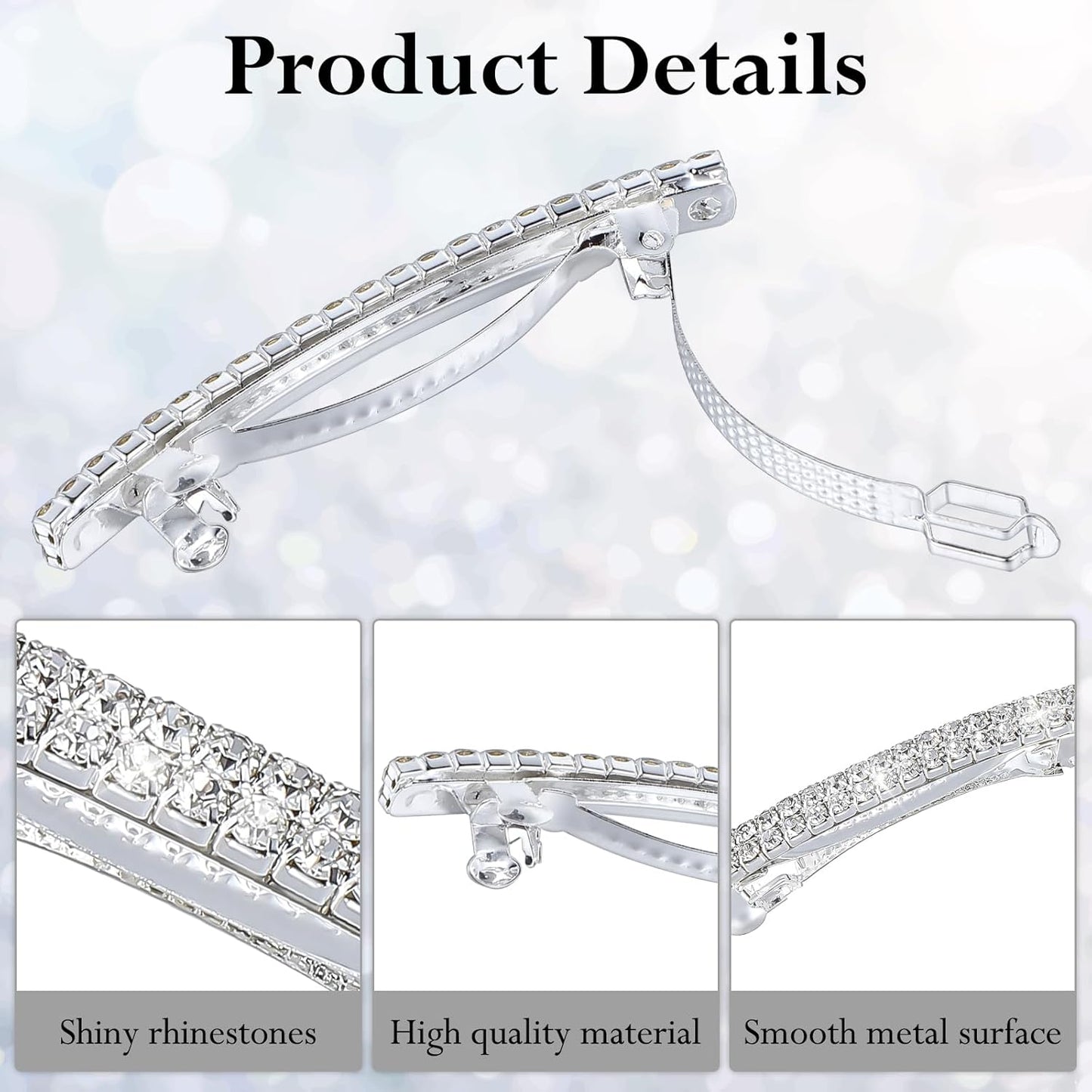 4 PCS Small Sparkly Rhinestone Hair Clips, Silver Crystal Ponytail Holder Side Clips Bling Metal Spring Hair Barrettes for Women Girls Bridal Wedding Engagement Prom Valentines