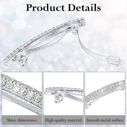 4 PCS Small Sparkly Rhinestone Hair Clips, Silver Crystal Ponytail Holder Side Clips Bling Metal Spring Hair Barrettes for Women Girls Bridal Wedding Engagement Prom Valentines