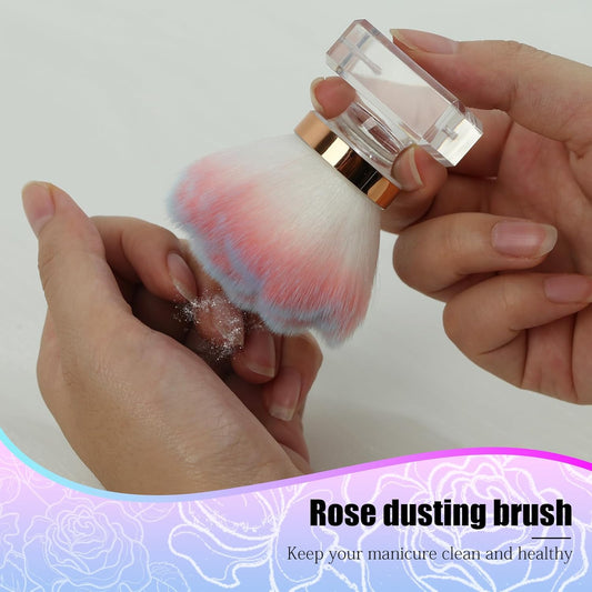 Nail Dust Brush for Nails, Nail Art Dust Powder Remover Brush, Pink Rose Cleaner Brush for Makeup or Blush Nail Arts Brush, Nail Dusting Brush Tools