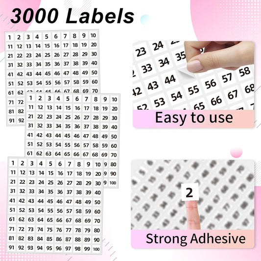 STARLIBOO 1 to 100 Consecutive Number Stickers, 0.4 inch Square Small Number Stickers Labels for Inventory, Storage, Organizing, Boxes, Bins, Toolbox, Locker (3000 Labels, White)