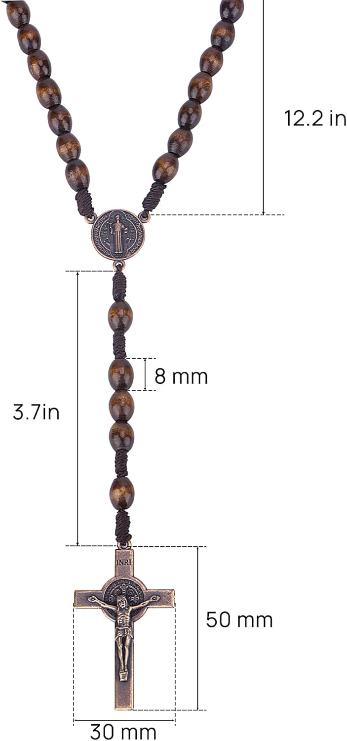 Rosary Beads Handmade Wooden Rosarios Catolicos l Cross For Catholic Or Christian Gift（Woven Coffee Color）