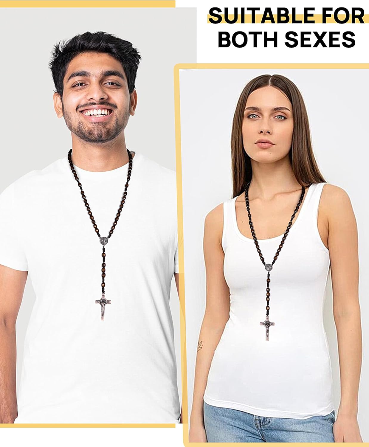 Rosary Beads Handmade Wooden Rosarios Catolicos l Cross For Catholic Or Christian Gift（Woven Coffee Color）