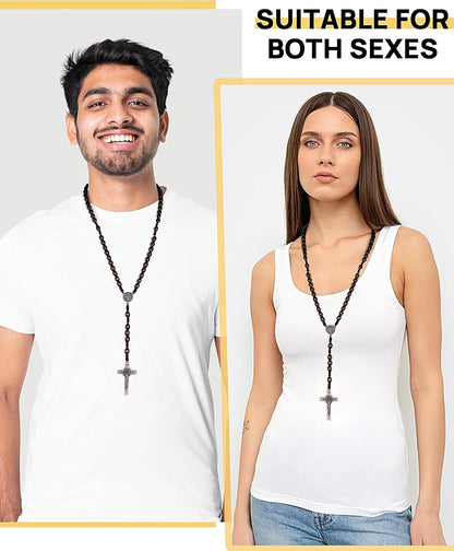 Rosary Beads Handmade Wooden Rosarios Catolicos l Cross For Catholic Or Christian Gift（Woven Coffee Color）