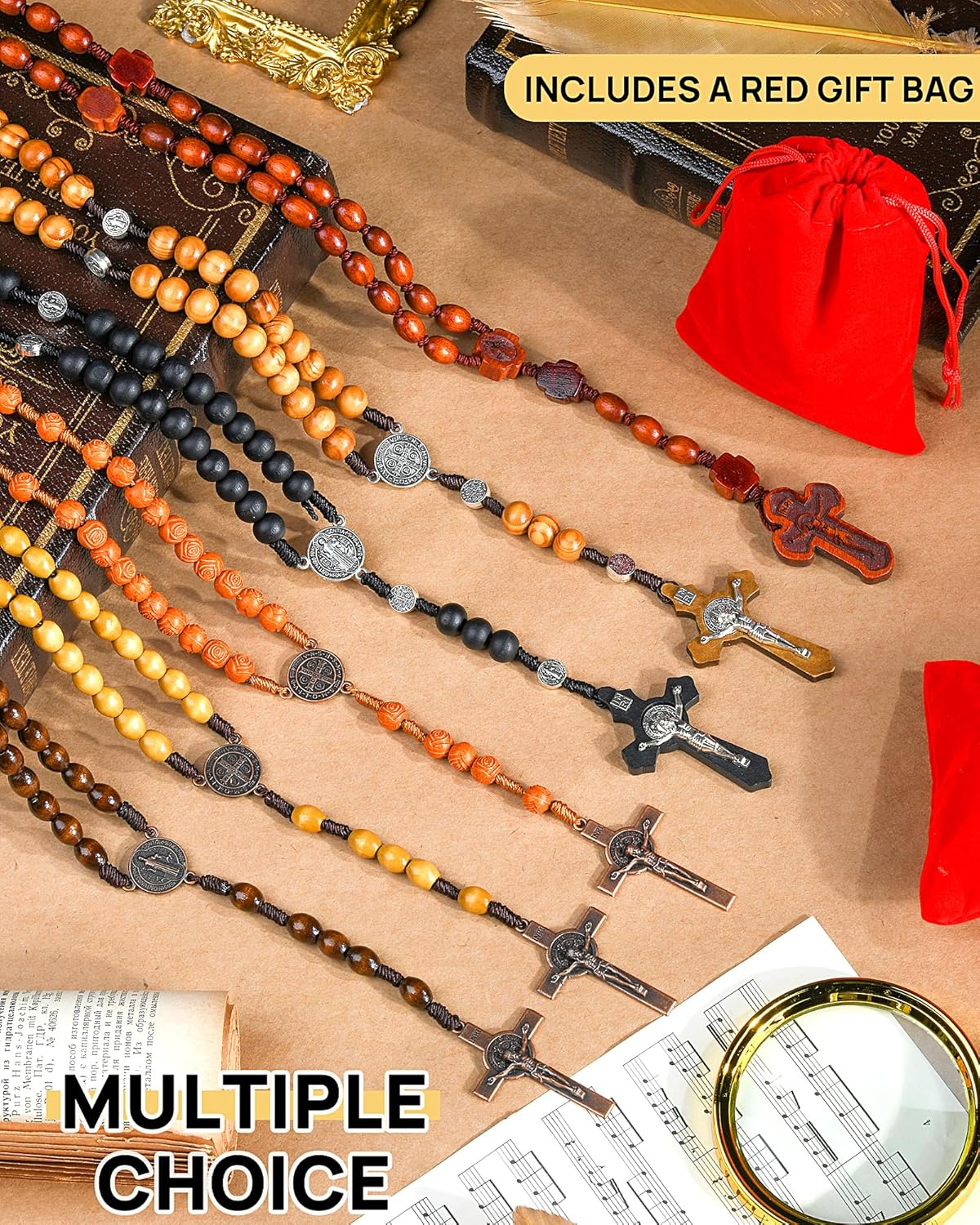 Rosary Beads Handmade Wooden Rosarios Catolicos l Cross For Catholic Or Christian Gift（Woven Coffee Color）