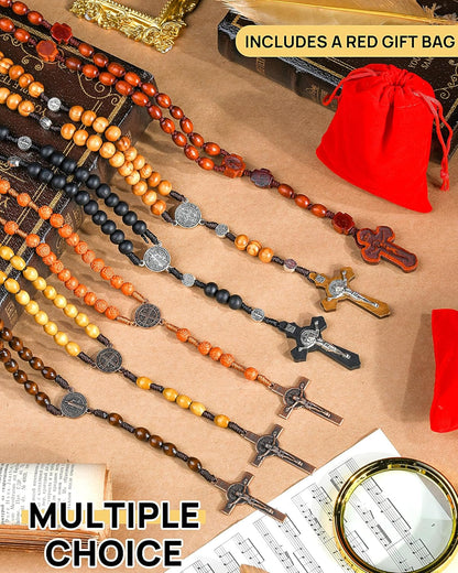 Rosary Beads Handmade Wooden Rosarios Catolicos l Cross For Catholic Or Christian Gift（Woven Coffee Color）
