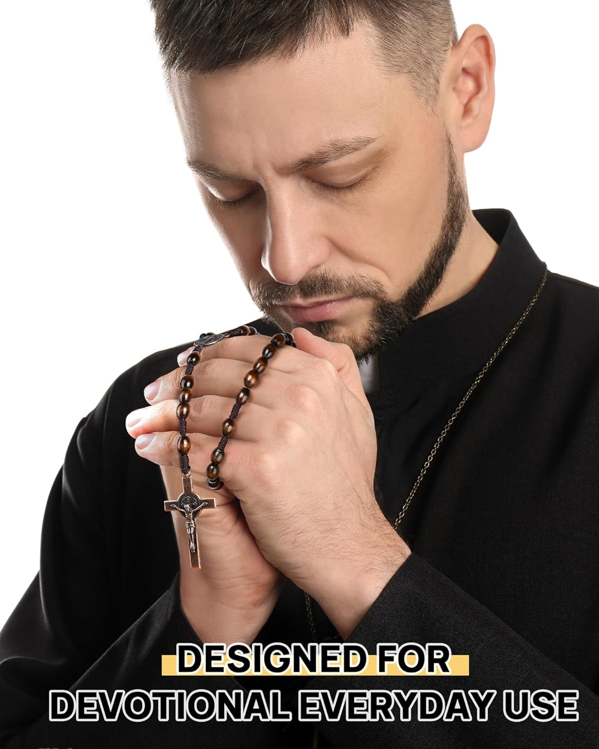 Rosary Beads Handmade Wooden Rosarios Catolicos l Cross For Catholic Or Christian Gift（Woven Coffee Color）