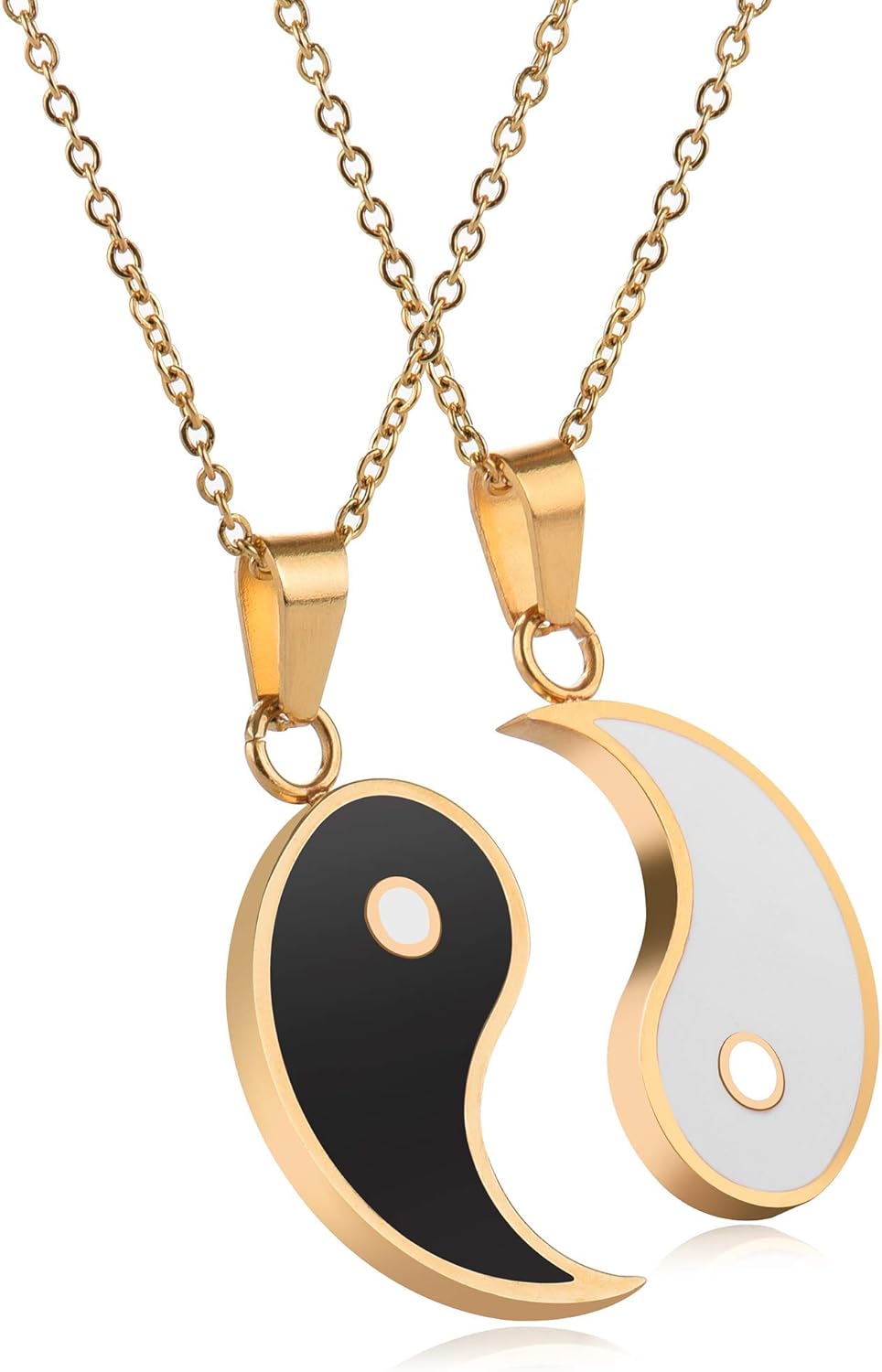 JUXINDA Yin and Yang necklace, personalized engraved stainless steel gold-plated puzzle pendant jewelry, suitable for couples necklaces with adjustable chains