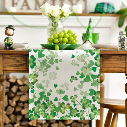 Shamrock Love Heart 210 GSM St. Patrick's Day Table Runner, Seasonal Spring Kitchen Dining Table Decoration for Home Party Decor 13x72 Inch