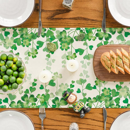 Shamrock Love Heart 210 GSM St. Patrick's Day Table Runner, Seasonal Spring Kitchen Dining Table Decoration for Home Party Decor 13x72 Inch