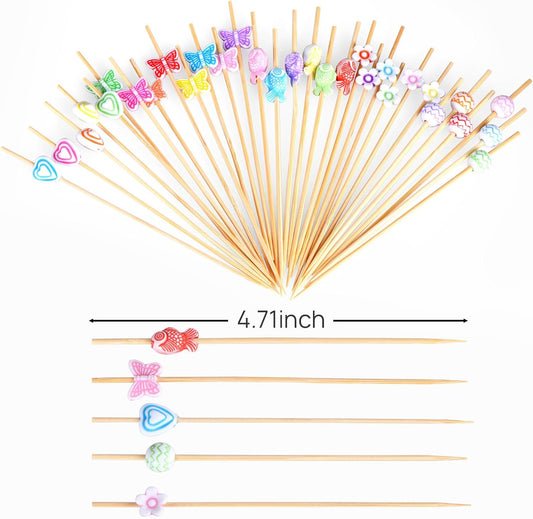 100 Pcs Fancy Toothpicks for Appetizers, 4.7 Inch Cocktail Picks for Party Decoration, Bamboo Appetizer Skewers for Charcuterie Sandwich Burgers Fruit Drinks Party (Butterfly)