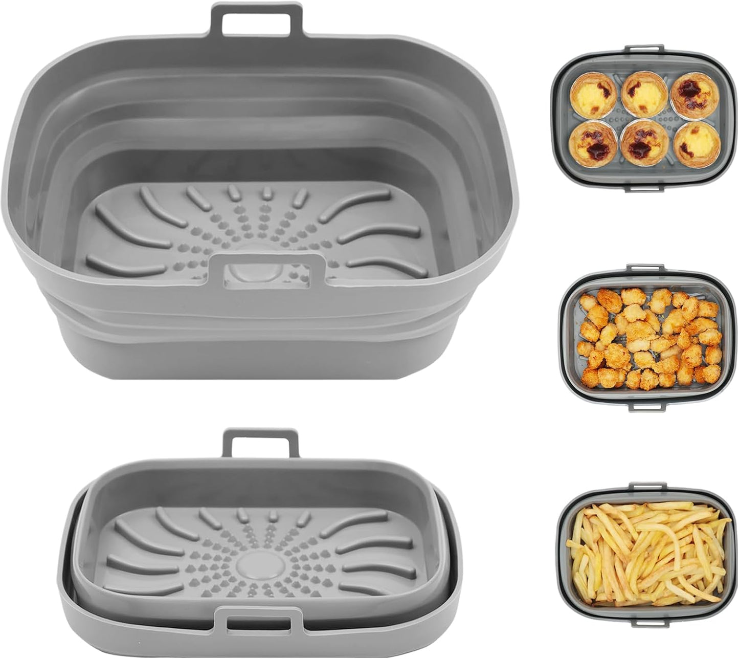 Rectangle Air Fryer Liner, Reusable Silicone Round Air Fryer Pot,Non-Stick Oil Filter Design 100% Food-Grade Kitchen Mat, 20cm Large Replacement Accessories for Air Fryer(Grey)