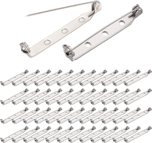 Brooch Pin Back 60pcs Bar Pin Back 1.5 Inch Clasp Pinback Brooch Backings for Crafts Badge Name Tag DIY Jewelry Making and Craft (60 Pcs, Silver Color)