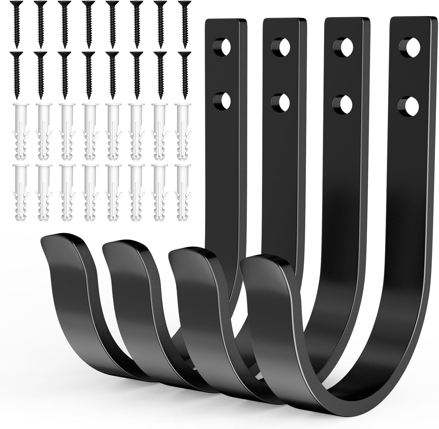 Wall Hooks 4 Pack, 22LB Load-Bearing Black l Heavy Duty Hooks with Expansion Nails - Wall Mounted Coat Rack, Key Holder, Towel Hanger for Bathroom, Kitchen, Outdoor - Decorative Hooks