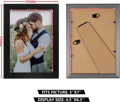 2 Pack 5x7 Picture Frame, Black Picture Frame for Wall and Tabletop Display, Resistant Plastic Photo with Clear Plexiglass for Vertical or Horizontal Display