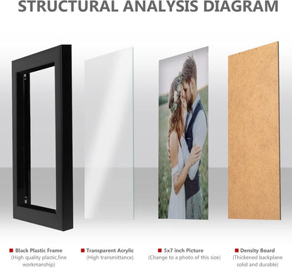 2 Pack 5x7 Picture Frame, Black Picture Frame for Wall and Tabletop Display, Resistant Plastic Photo with Clear Plexiglass for Vertical or Horizontal Display