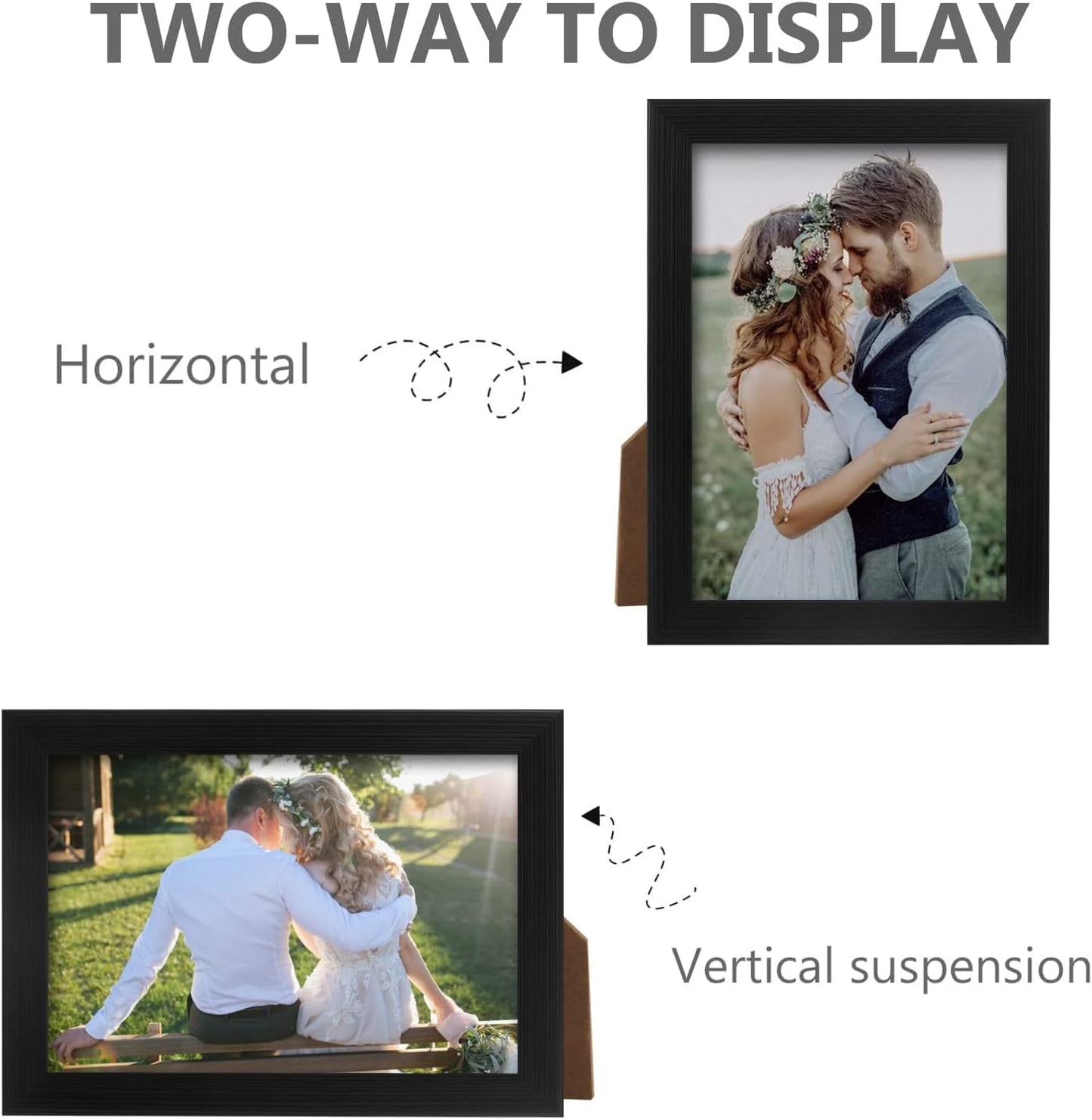 2 Pack 5x7 Picture Frame, Black Picture Frame for Wall and Tabletop Display, Resistant Plastic Photo with Clear Plexiglass for Vertical or Horizontal Display