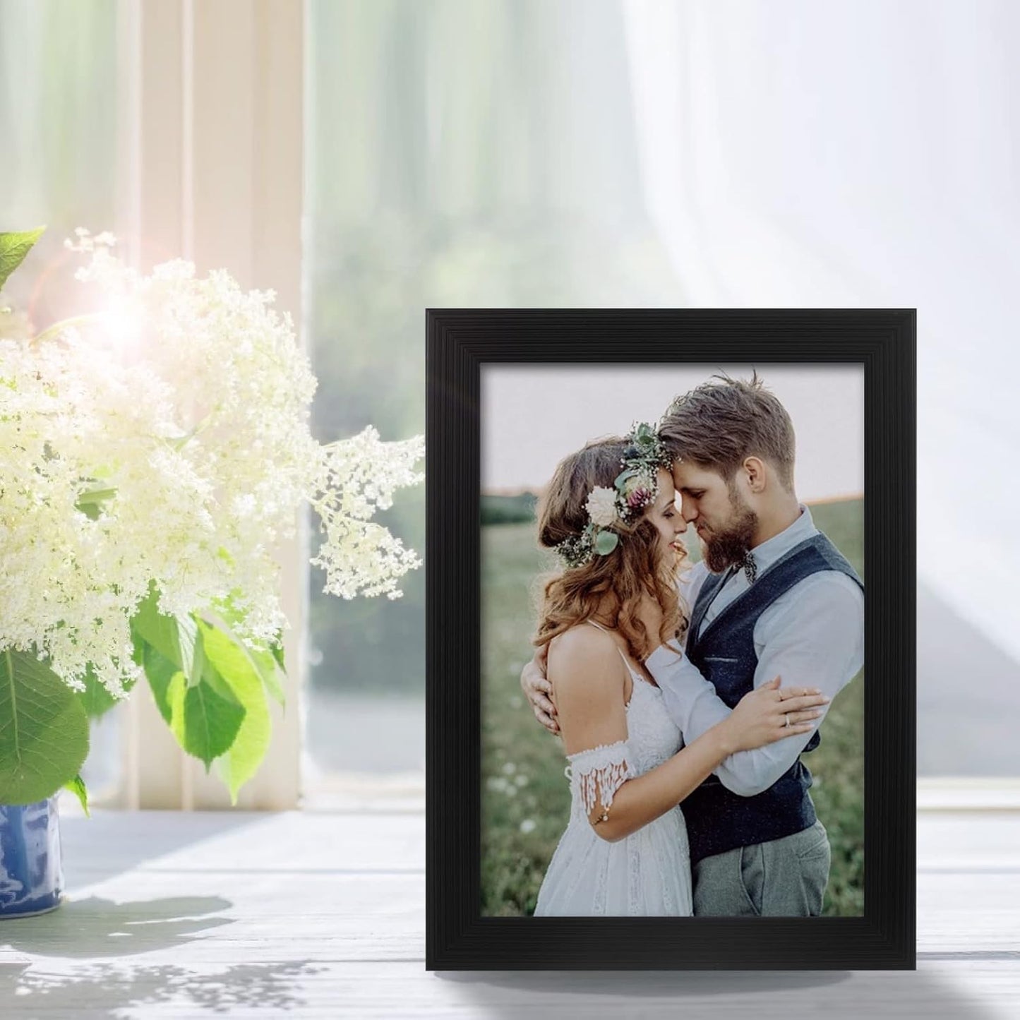 2 Pack 5x7 Picture Frame, Black Picture Frame for Wall and Tabletop Display, Resistant Plastic Photo with Clear Plexiglass for Vertical or Horizontal Display