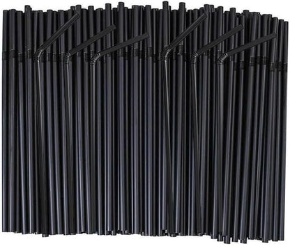 Flexible Plastic Straws Bendable for Drinking, Diameter 5 MM Length 21 CM (8.27 Inches), 100 PCS, Black, Standard Length
