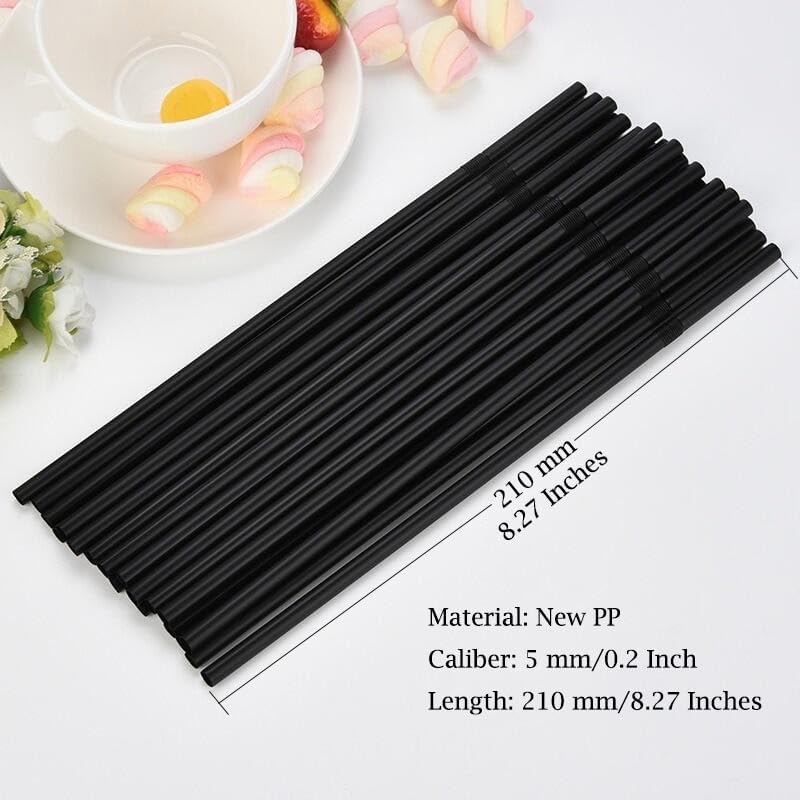 Flexible Plastic Straws Bendable for Drinking, Diameter 5 MM Length 21 CM (8.27 Inches), 100 PCS, Black, Standard Length