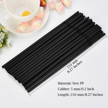 Flexible Plastic Straws Bendable for Drinking, Diameter 5 MM Length 21 CM (8.27 Inches), 100 PCS, Black, Standard Length