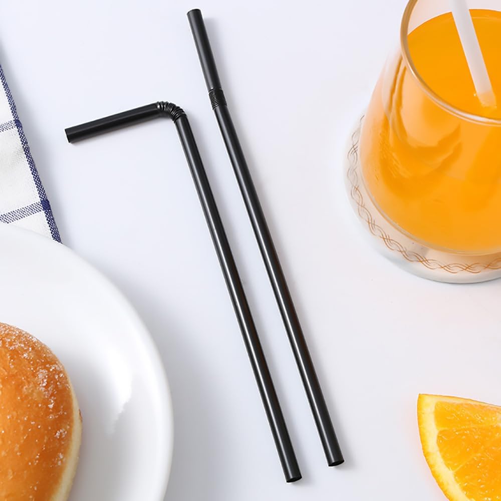 Flexible Plastic Straws Bendable for Drinking, Diameter 5 MM Length 21 CM (8.27 Inches), 100 PCS, Black, Standard Length