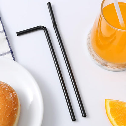 Flexible Plastic Straws Bendable for Drinking, Diameter 5 MM Length 21 CM (8.27 Inches), 100 PCS, Black, Standard Length