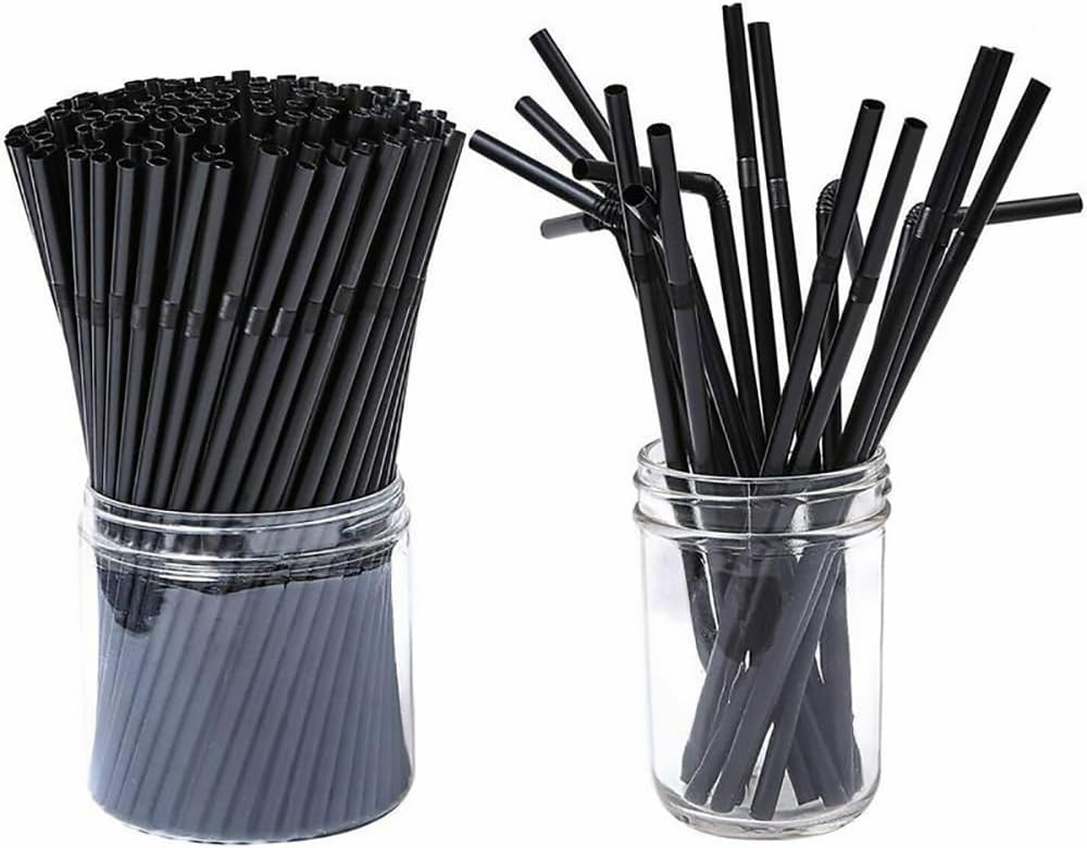 Flexible Plastic Straws Bendable for Drinking, Diameter 5 MM Length 21 CM (8.27 Inches), 100 PCS, Black, Standard Length