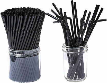 Flexible Plastic Straws Bendable for Drinking, Diameter 5 MM Length 21 CM (8.27 Inches), 100 PCS, Black, Standard Length