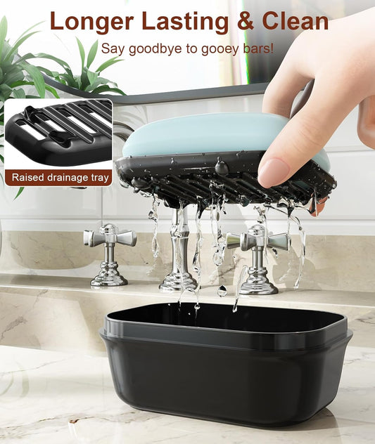 Leakproof Soap Holder 1 Pack, Travel Soap Container with Lid, Travel Size Toiletries, Portable Bar Soap Holder, Soap Box, Soap Dish for Traveling, Camping, Gym, Bathroom, Black