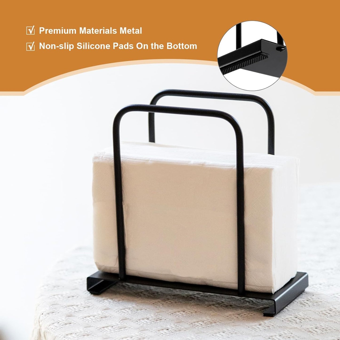 Napkin Holder, Modern Standing Paper Napkin Holders for Kitchen Dining Table, Metal Napkin Storage for All Dining Room Decors, Black